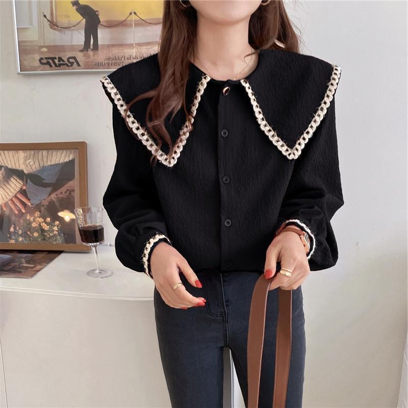 French Retro Chic Top Women's ins Trendy Spring and Autumn Internet Popular Big Doll Collar Shirt Women's Loose Design Sense