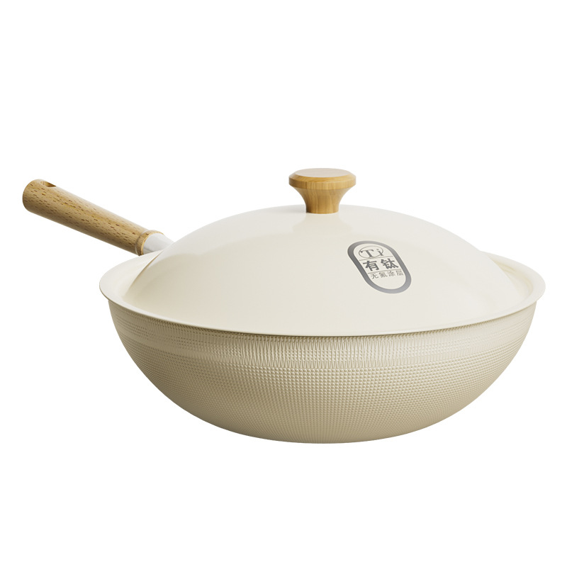 Nueva olla de titanio de alto valor para el hogar 0 olla de freír recubierta de flúor olla de estufa universal wok antiadherente al por mayor