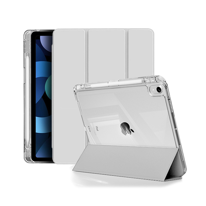 Funda protectora para iPad, soporte tríptico, funda para tableta, tapa abatible, alta transparencia, anticaídas, con diseño de ranura para lápiz.