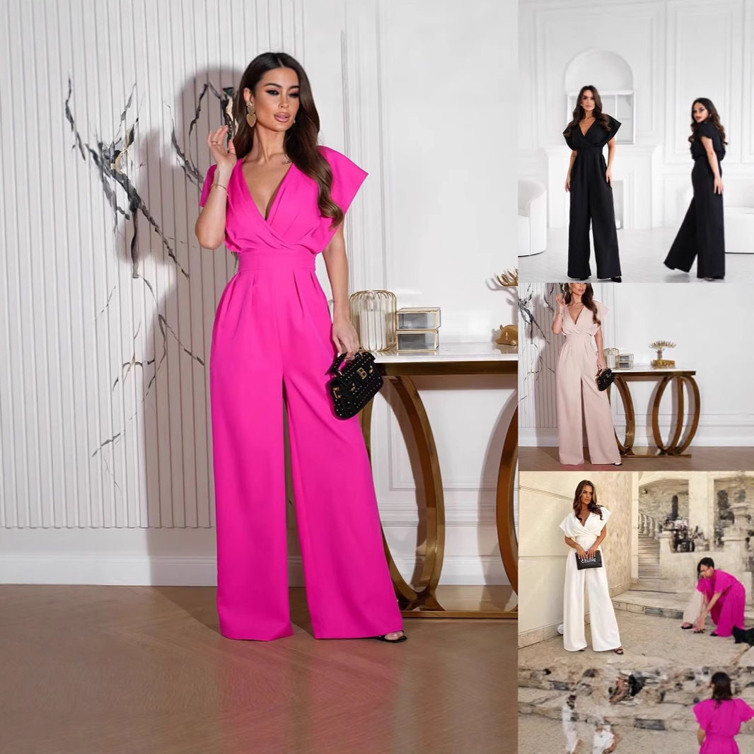 2025 European and American Export Fashion Summer New Slim Jumpsuit High Waist Slim Jumpsuit Straight Wide Leg Pants for Women