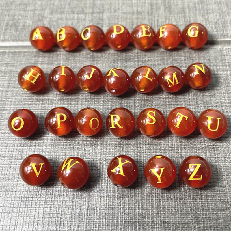 Red agate round beads loose beads carved letters ABCDEFGHIGKLMNOPQRSTUVWXYZ wear beads jewelry materials