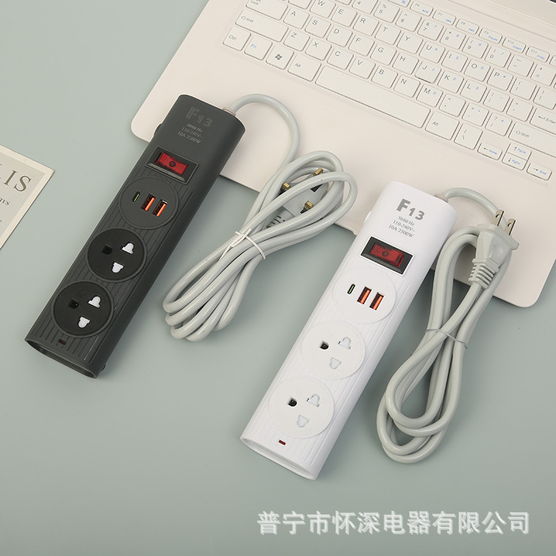2USB+1PD外贸插座多功能美规110V美标泰式孔带安全门中性彩盒包装