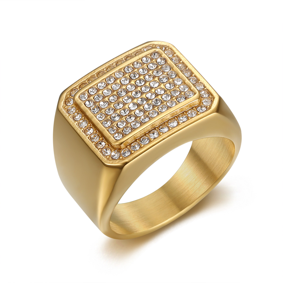 17g Weight Zircon Inlay Material Rings Classification 13, 7 Ring Size 1 Piece Quantity Hip-hop Retro Square Titanium Steel Inlay Zircon Unisex Rings