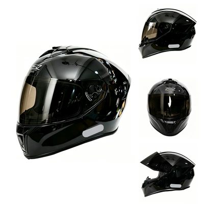 all seasons, safety helmet for riding, Motosiklet kaskı (dəbilqə) - glossy-black-tea-colored-mirror-s-55-56
