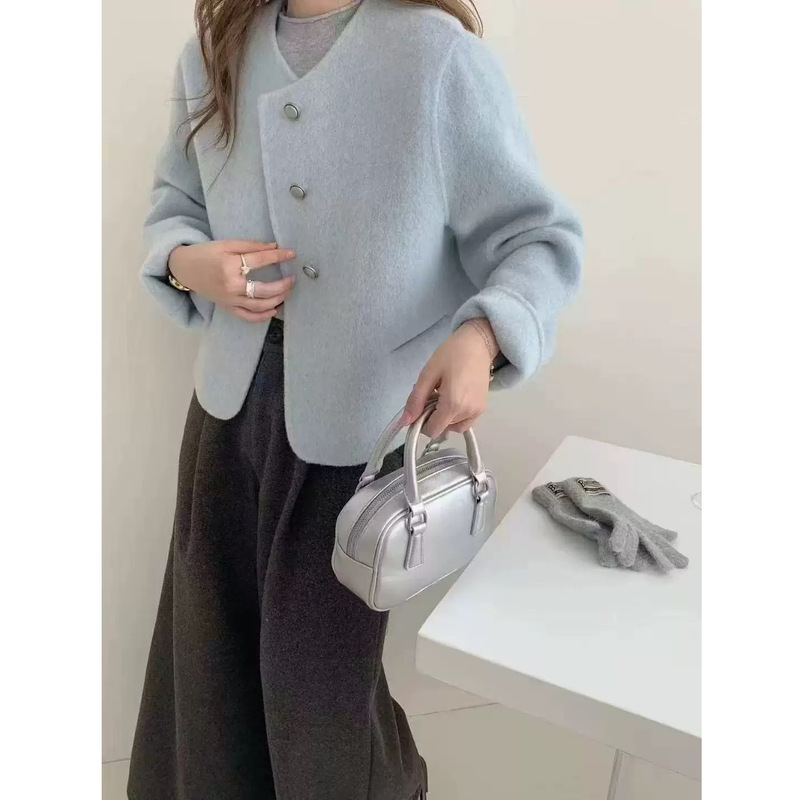 今年流行女装2025新款羊绒大衣女春季短款圆领小香风羊毛呢外套|undefined