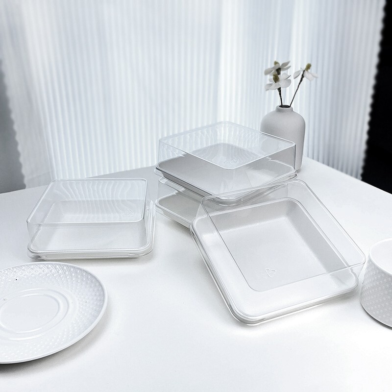 正方形の食品級のプラスチックの箱の卵のタルトの桃のショートニングの専用の食品級の焙煎の包装箱の中国式の菓子|undefined