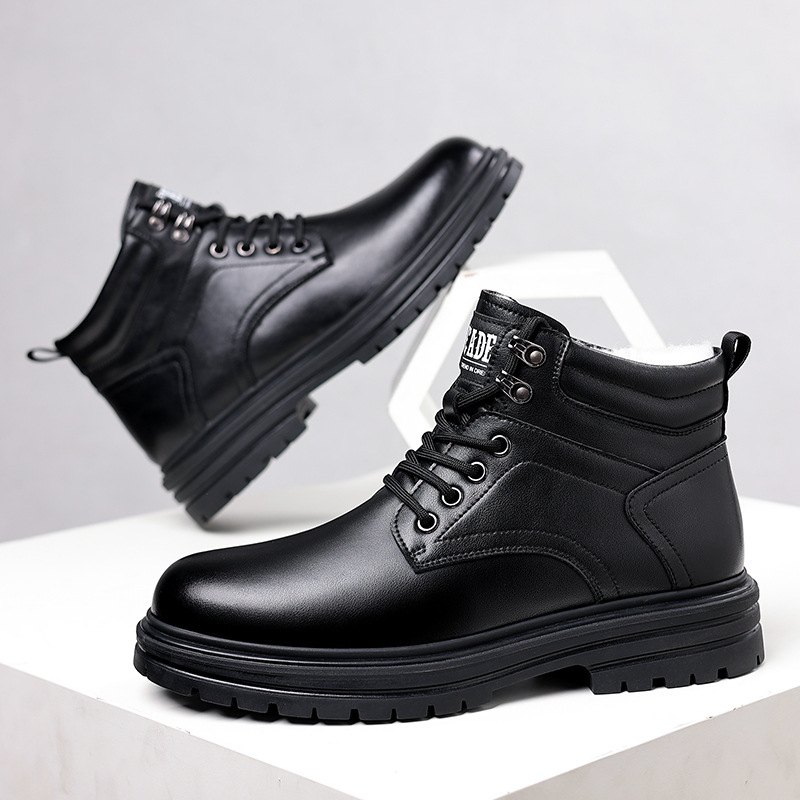 Men's High-top Retro Leather Boots With Thick Sole And Grip_voghion.com