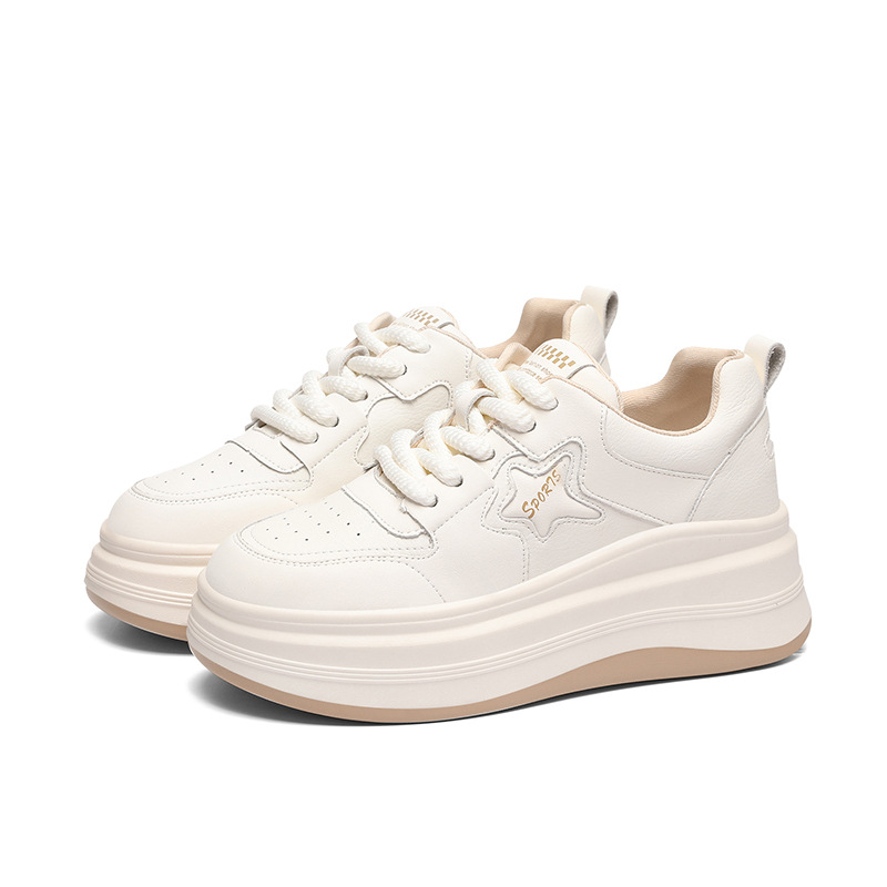 Genuine Leather Sneakers For Women 2024 Spring And Autumn New Platform Sole Non-Slip Lightweight Casual Versatile Women's White Shoes_vogvips.com