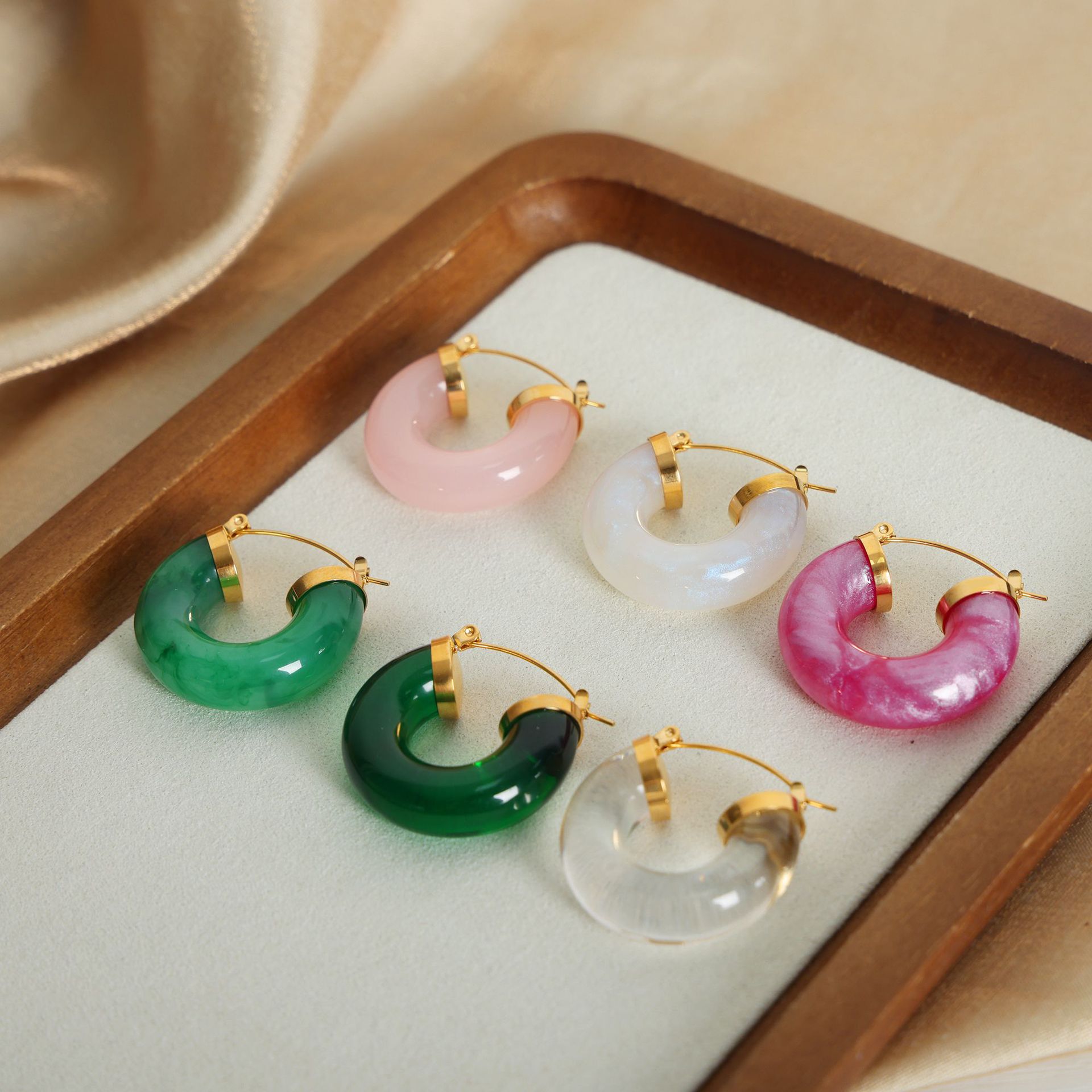 Square Sugar Dopamine Candy Color Light Luxury Resin Colorful Earrings Women's Titanium Steel Exquisite Temperament Earrings Accessories_voghion.com
