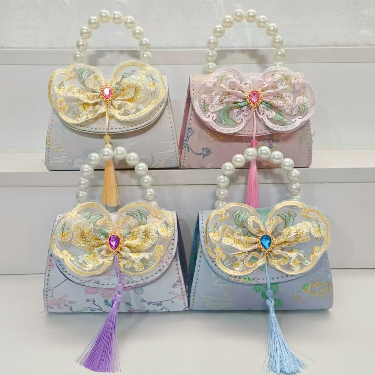 Bolsos de perlas de arco de estilo nacional bolsos de princesa bolsos de cinturón cadenas antiguas bolsas de accesorios para niños bolsos regalos para chicas