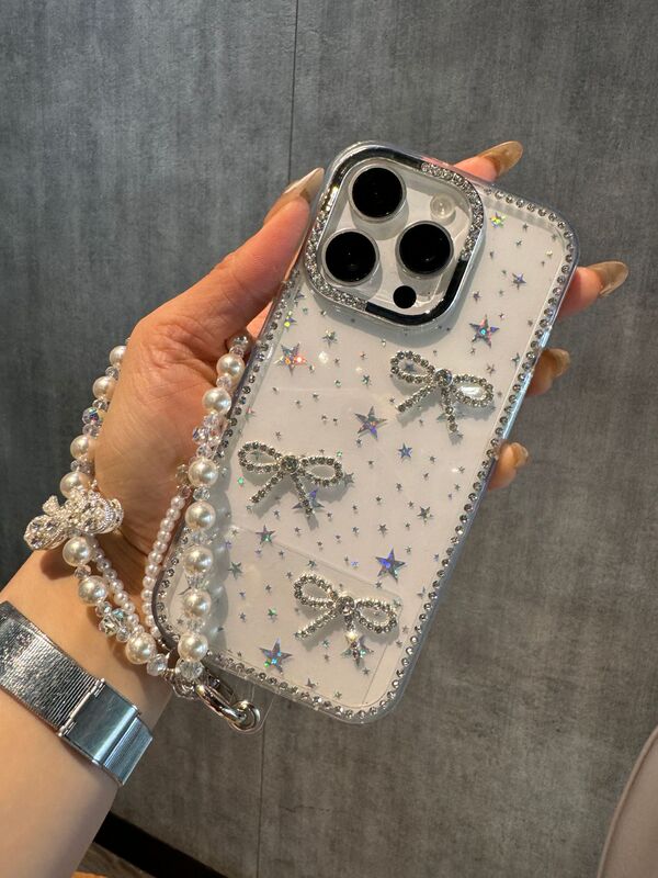 豪華なダイヤモンド付きリボン型スマホケース Apple 17 Pro Max レーザー星柄保護カバー 15 Pro/14 女性向け 11|undefined
