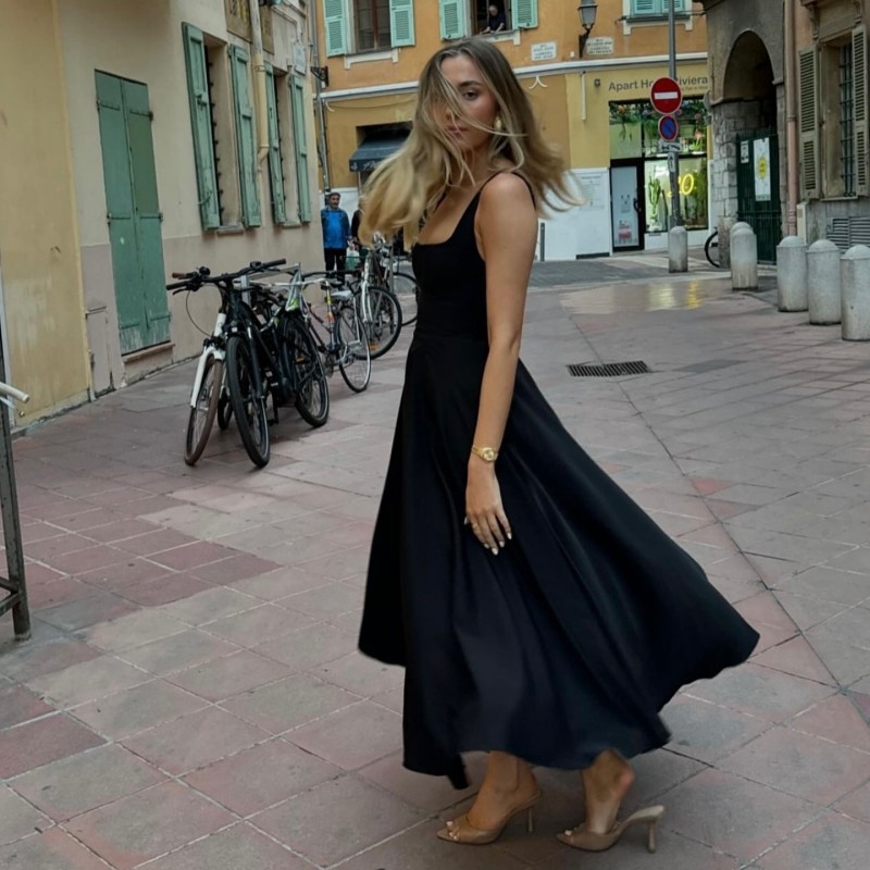 A588DS European And American Cross-Border 2024 Summer New Solid Color Square Neck Sleeveless Strap Long Fashion Women's_ecoleips.com
