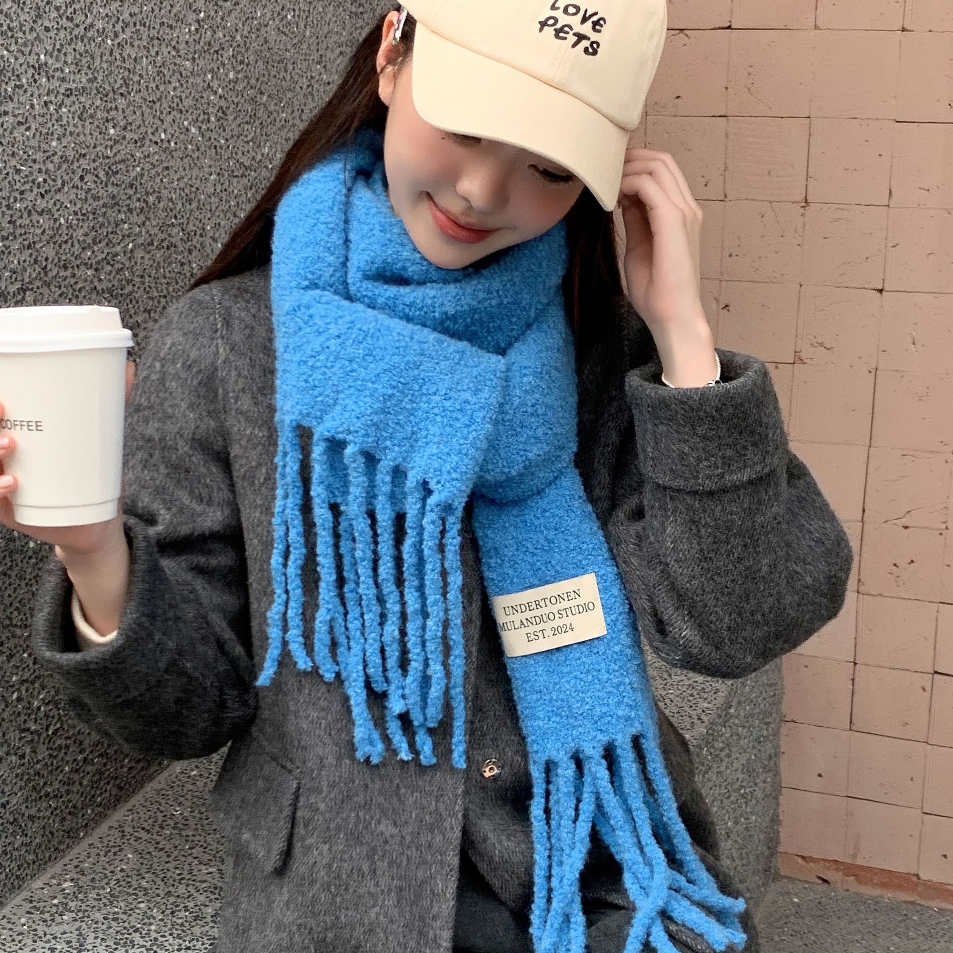 2024 invierno con lana larga y gruesa, collar de color sólido, nuevo tipo de lana cálida, bufandas de pareja