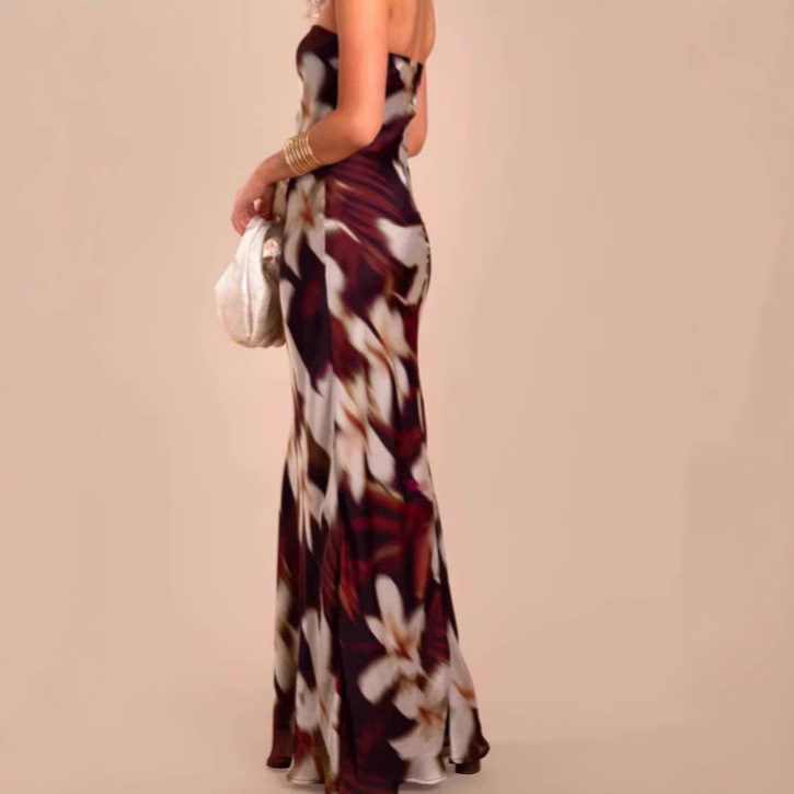 Women's Clothing Summer Sexy Strapless Printed Dress For Women Style Slim Fit Long Skirt Elegant Sophisticated_ecoleips.com