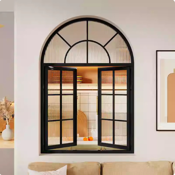 French-Style Wrought Iron Arched Windows, Vintage Restaurant Loft Windows, Interior Casement Tempered Glass Sliding Skylight Windows
