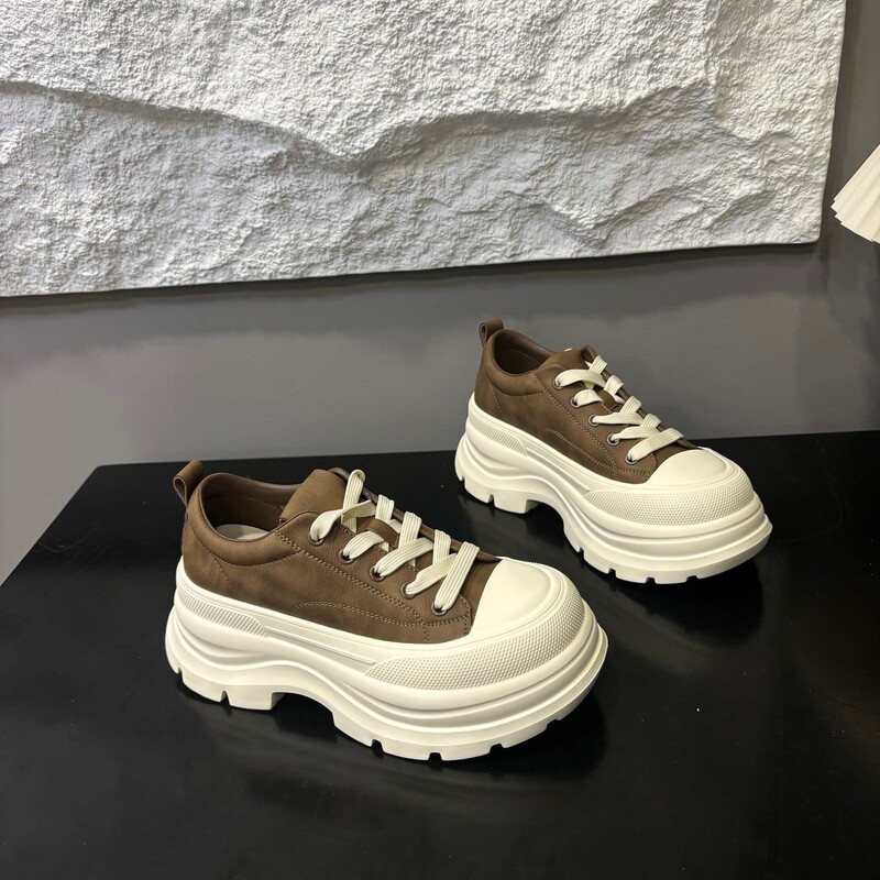 7cm Height-Increasing Slimming Platform Sneakers for Women, New Autumn Style, Sports Casual Dad Shoes, Soft Leather White Shoes