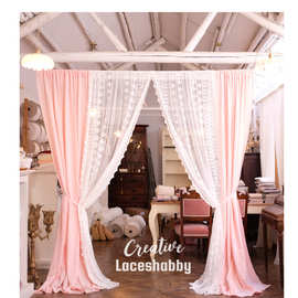 良作定宽1.5米/唯美法式乡村复古蕾丝小棉花朵窗纱拼接窗帘桌布餐