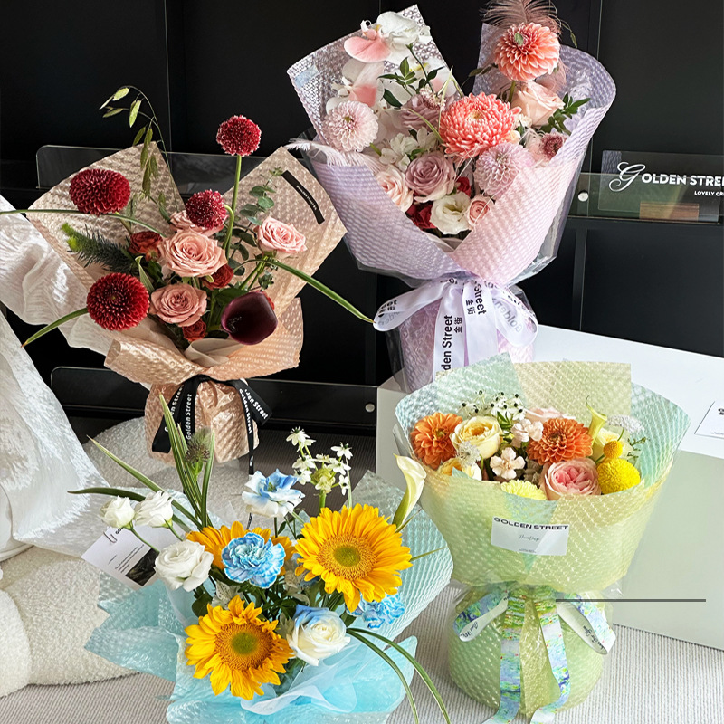 情人节鲜花包装纸玻璃泡泡防水膜加厚水晶立体压纹纸情人节包花纸