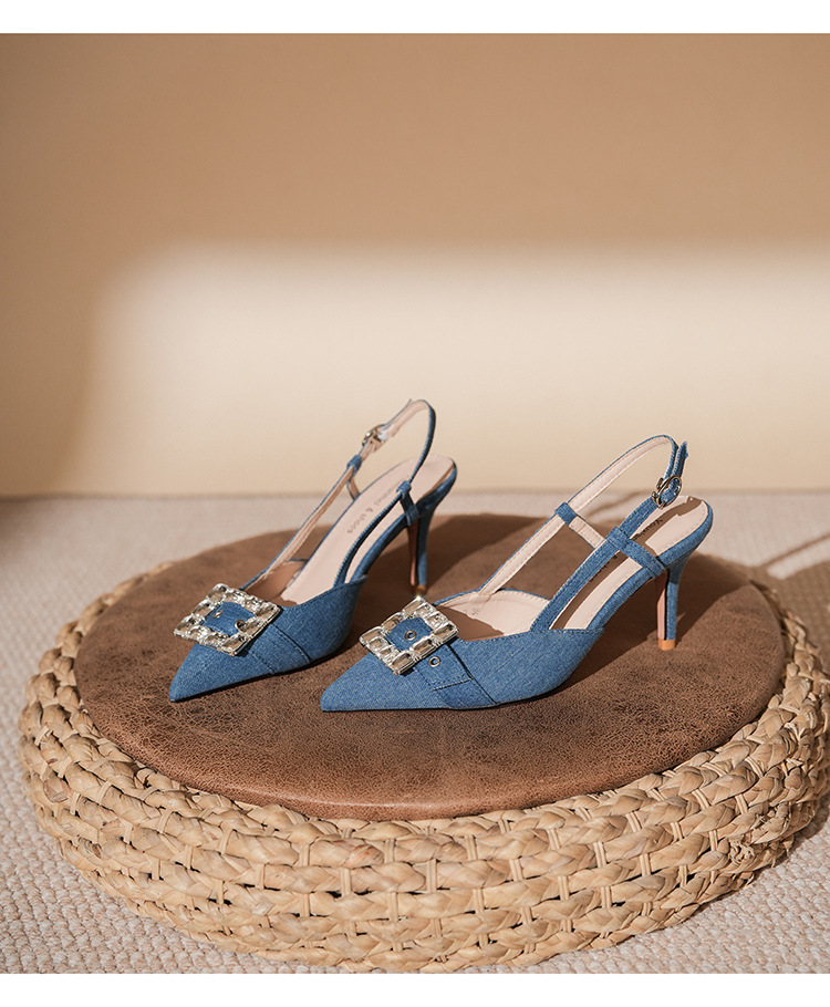 7755-3 Denim Blue Style Bag Open Toe Backless Sandals Thin Heel High Heels Elegant Commuting Professional_voghion.com