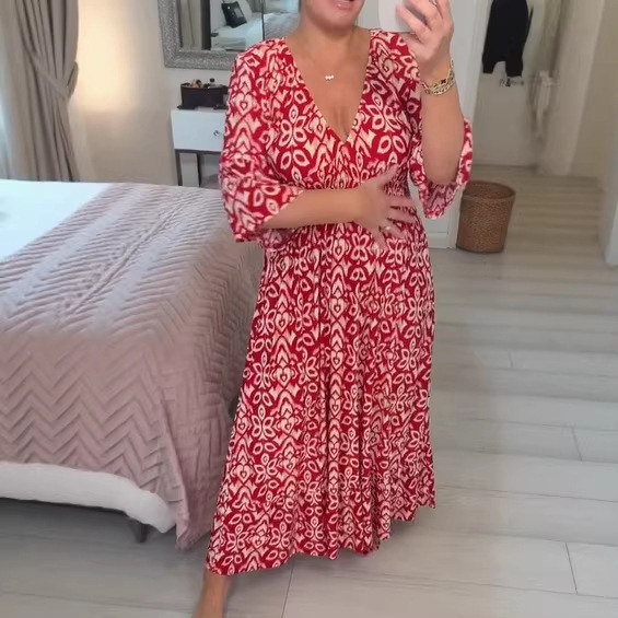 2023 New plus size Super fairy v-neck floral dress seaside holiday beach dress loose long skirt in stock 2023 New plus size Super fairy v-neck floral dress seaside holiday beach dress loose long skirt in stock