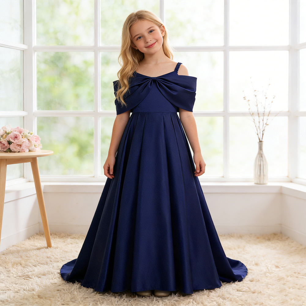 Vestido de niños transfronterizos vestido de princesa cabina arco cola vestido de boda tela forjada vestido de fiesta de niña
