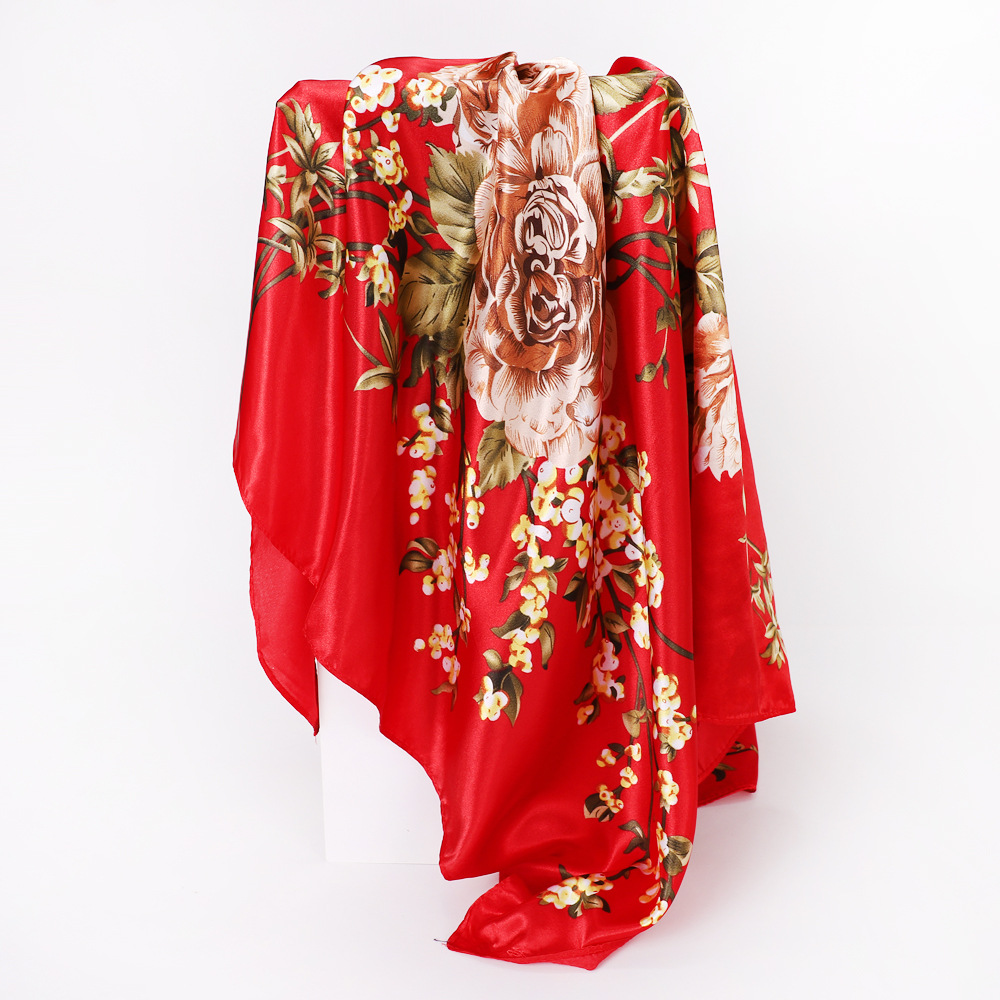 Casual, Holiday Occasion Satin Material Women's Lady Flower Satin Printing Silk Scarf