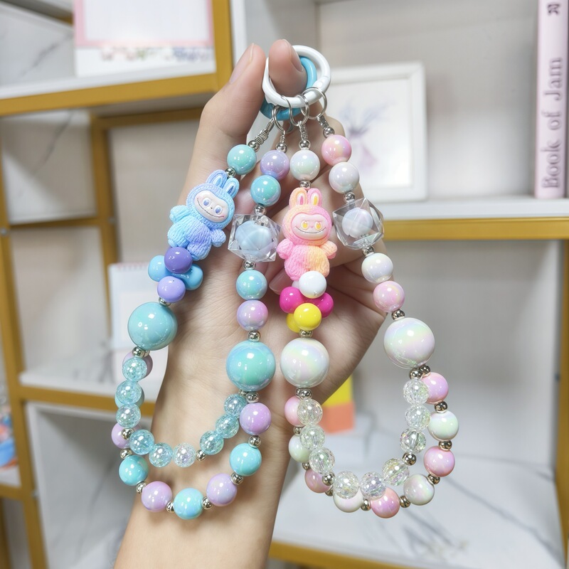 Cross-Border Popular Dopamine Beaded Pendant Phone Chain Keychain Bead Chain Wrist Strap Bag Pendant Manufacturer Cross-Border Popular Dopamine Beaded Pendant Phone Chain Keychain Bead Chain Wrist Strap Bag Pendant Manufacturer