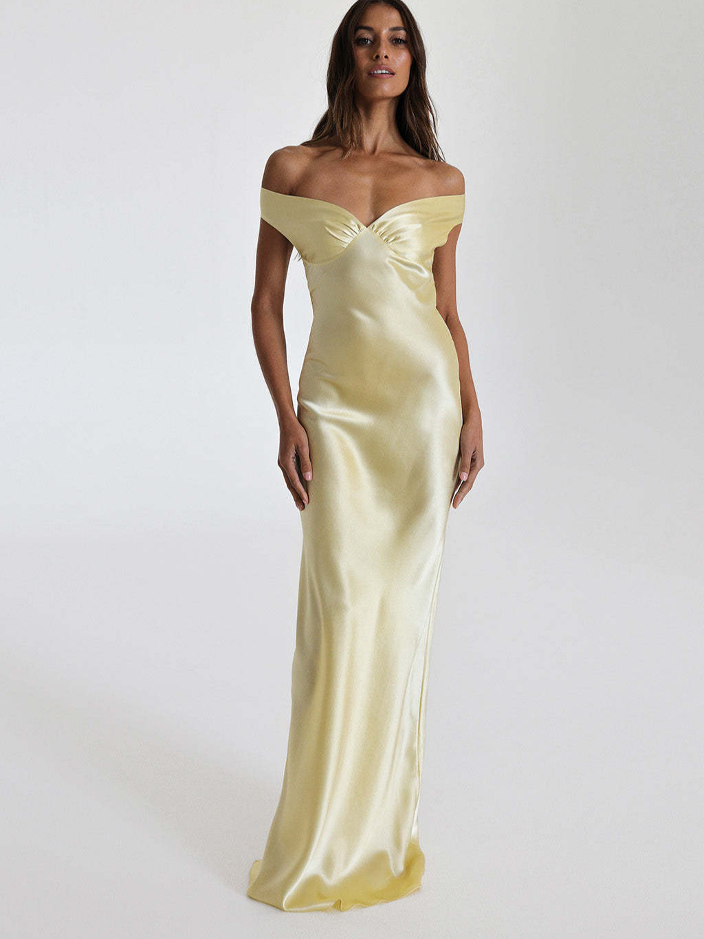 2025 European and American New Amazon Fishtail Satin Dress Long Dress Elegant Off-Shoulder Evening Dress