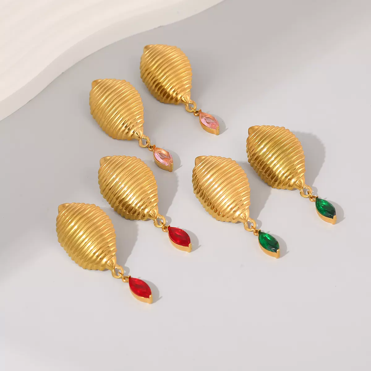 跨境热卖不锈钢耳环纹理水滴设计感吊坠耳钉个性夸张欧美时尚耳坠