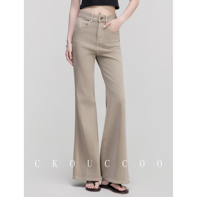 Rongtai Millennium Retro Long-Staple Cotton Slightly Flared Floor-Length Jeans for Women, Spring/Summer Design, Elegant Straight-Leg Slim Pants