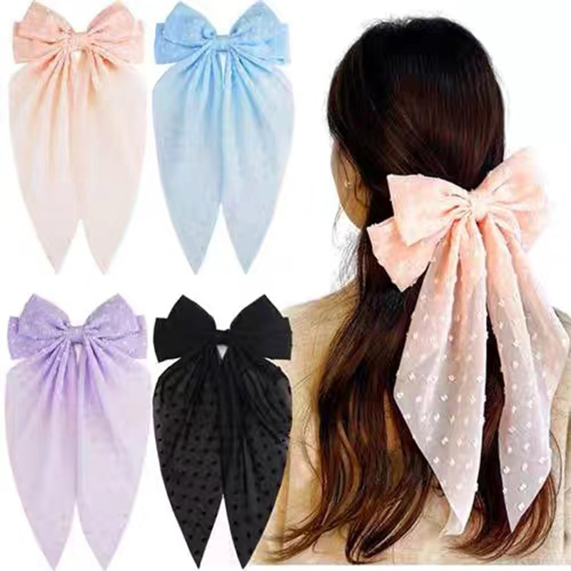 Cross-border Oversized Bow Headwear Ribbon Hairpin Spring Clip Hairpin Hairband Women's Fashion Ponytail Headwear Manufacturers