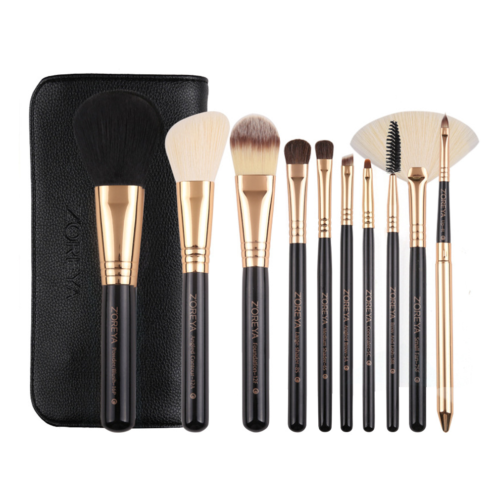 Zhuolya herramientas de belleza polvo suelto Rouge oblicua ceja cepillo corrector conjunto completo rizador de pestañas al por mayor 10 cepillo de maquillaje traje