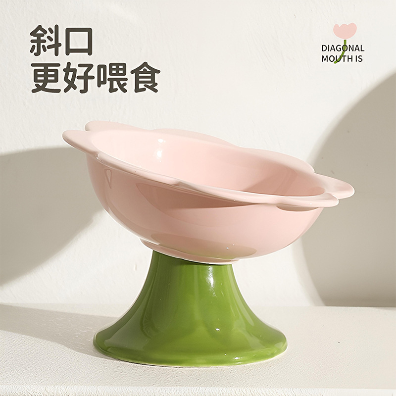 Cat Bowl Ceramic Cat Food Basin Pet Cat Food Bowl Canned Bowl Rice Bowl Food Bowl Drinking Bowl High Foot Protection Cervical Spine