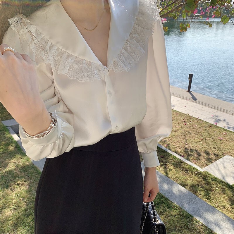 Simeng Big Sister Miu Shirt Bow Skirt White Lace Black Skirt Urban Style Suit