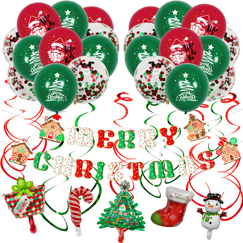 2024 Paquete de globos de Navidad nuevo tire bandera adornos en espiral globo de Navidad