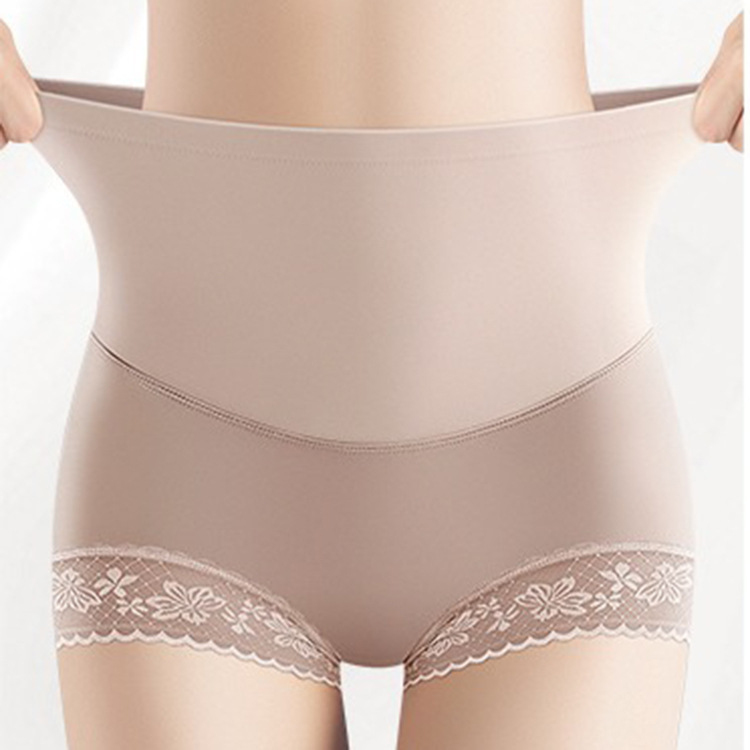 Pantalones de conformación de cuerpo de seda de hielo de satén de alta calidad Pantalones anchos de borde de encaje de mujer pierna anti-apriete cintura alta cintura seda cadera levantamiento vientre que forma Pantalones