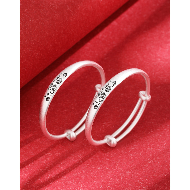 Brazalete de plata para bebés Fuzi 999 plata esterlina Año Nuevo Año de la Serpiente Brazalete de plata para niños Regalo de aniversario de luna llena