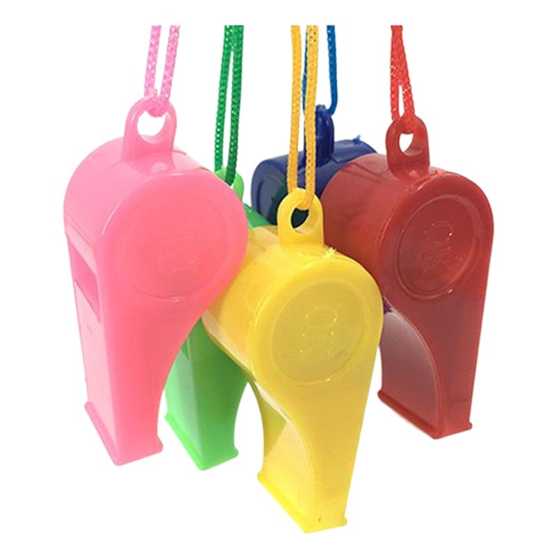 Silbato de plástico de juguete para niños colorido animar árbitro silbato fans estudiante pequeño regalo al por mayor OK silbato bola