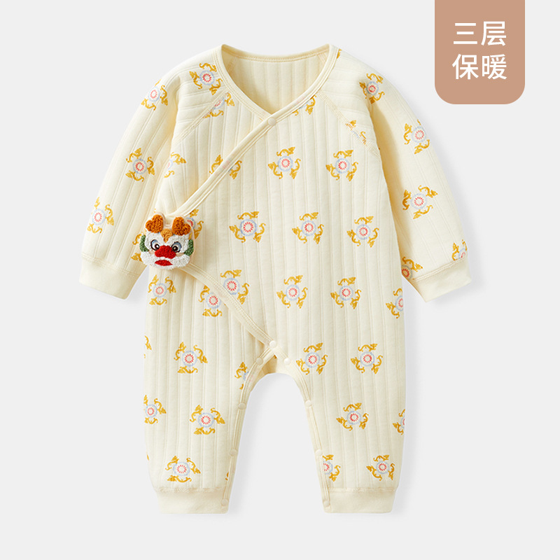 Mono de bebé recién nacido Año del Dragón Estilo Nacional de Mariposa mameluco bebé caliente de doble capa de protección del vientre monje ropa de aire acondicionado mameluco