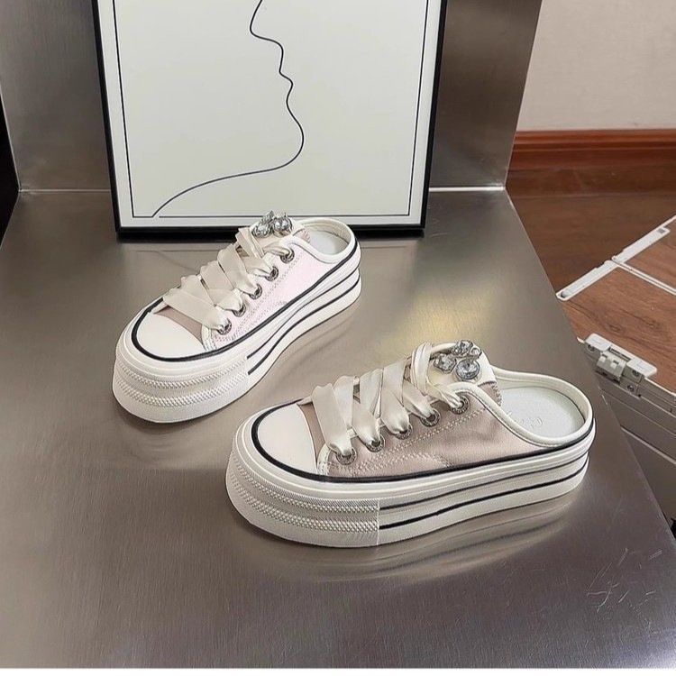 Baotou semi-pantuflas zapatos de lona para mujer 2025 nuevo estilo perezoso zapatos de mujer de un solo pedal para aumentar las zapatillas casuales de todo fósforo para mujer image 9