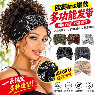 交叉腰果花爆款跨境工厂直供束发带工作吸汗防滑居家旅游骑行发带