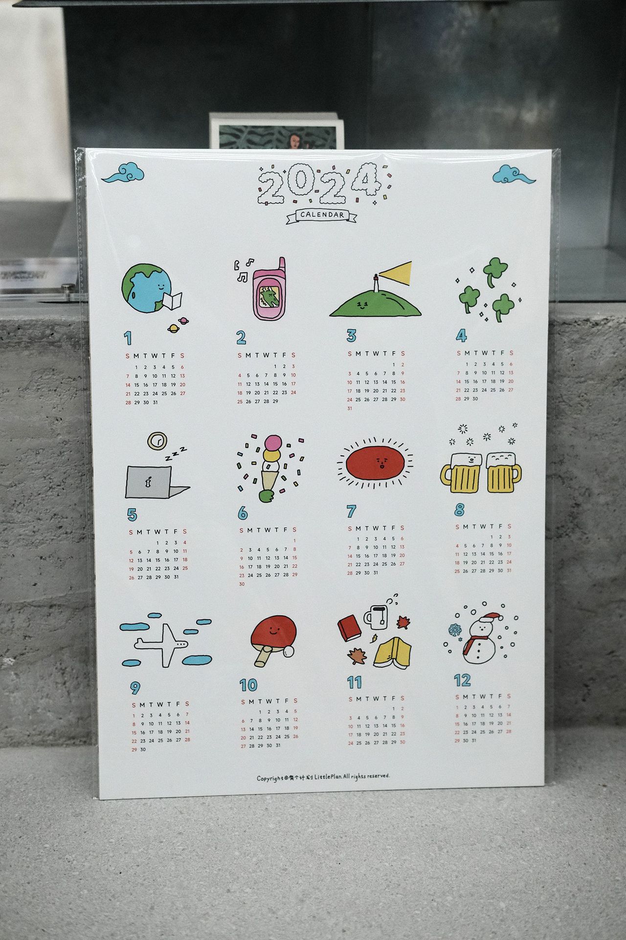 DOOGHOOD 2024貓狗插畫年曆海報日曆簡約家用掛曆