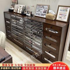 实木中古风胡桃色美甲柜台展示柜指甲油收纳柜甲油胶美甲店储物柜