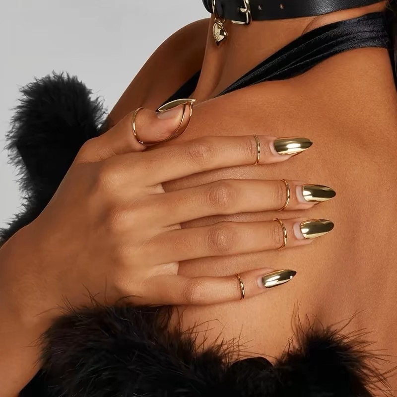 Set of Metal Five-Finger Nail Rings, High-End Wearable Nail Rings, Niche Exaggerated Unique Nails, European and American Accessories