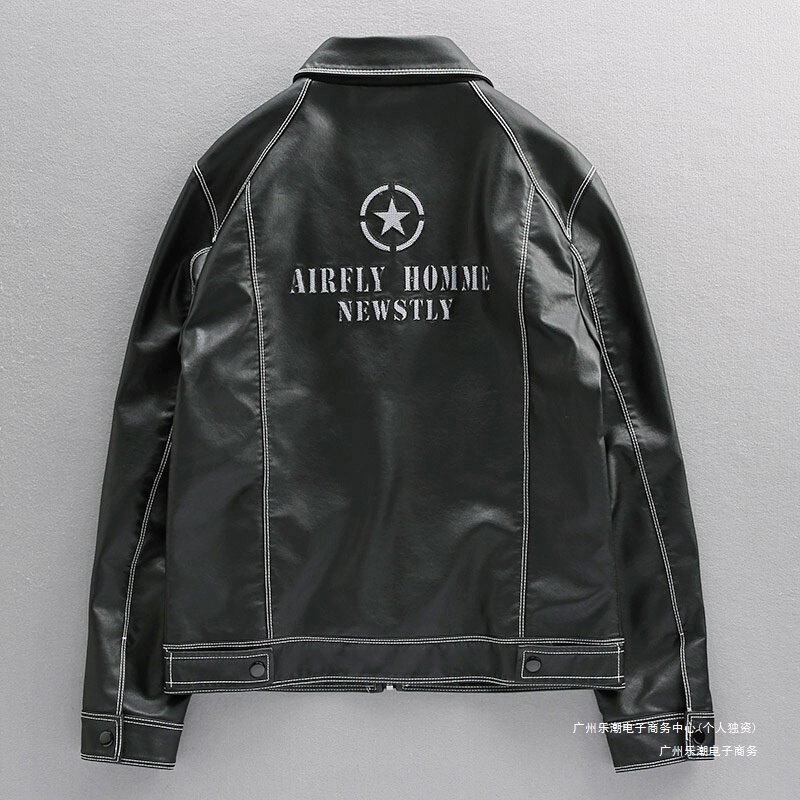 Slim-Fit Clearance Harley Motorcycle Stylish American Jacket Leather Coat Men's Pu Embroidered Trendy Leather Jacket Cool Black