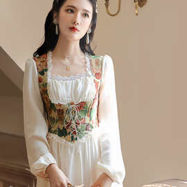 法式气质宫廷风复古碎花显瘦连衣裙甜美高级感奶甜茶歇在逃公主裙