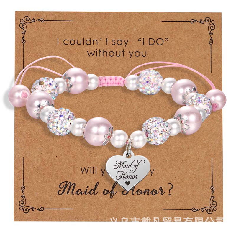 Cross-border bestseller pink Honor Bonus daughter granddaughter gift imitation pearl beaded bracelet with card