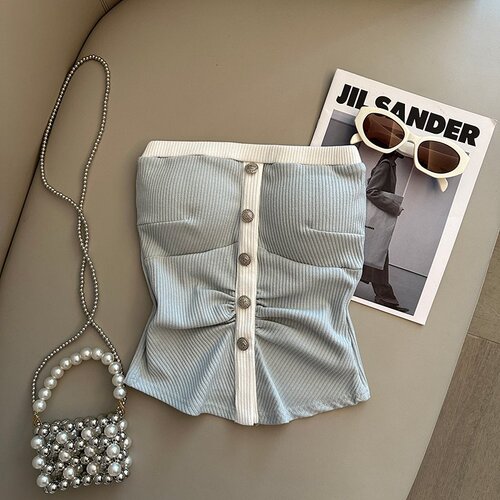 One-shoulder vest design tube top, small fragrant outer coat, women's summer design, sexy, pure desire, breast wrap, hot girl buttons