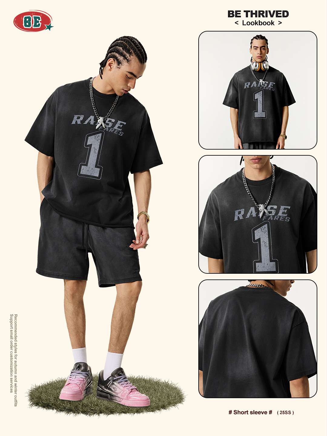 Be Hombres| 2025 verano americano retro sensación de diseño impresa camiseta de manga corta con camiseta de goma negra pesada ropa de moda para hombres