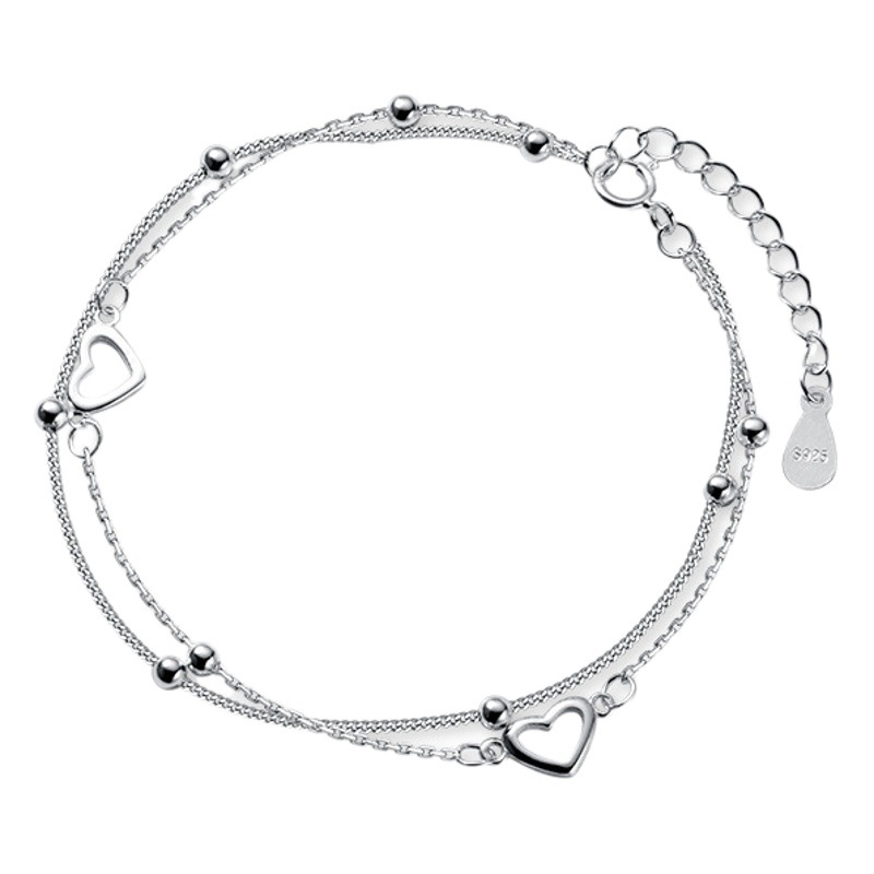 Sweet Love Bracelet Female Korean Style Temperament Double Layer Design Round Bead Hollow Heart Shape Bracelet Adjustable Manufacturer Supply